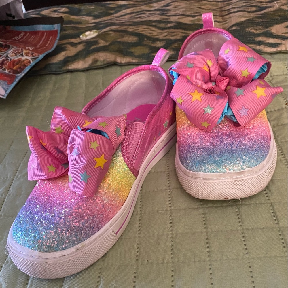 Girls JoJo rainbow bow slip ons sz 13